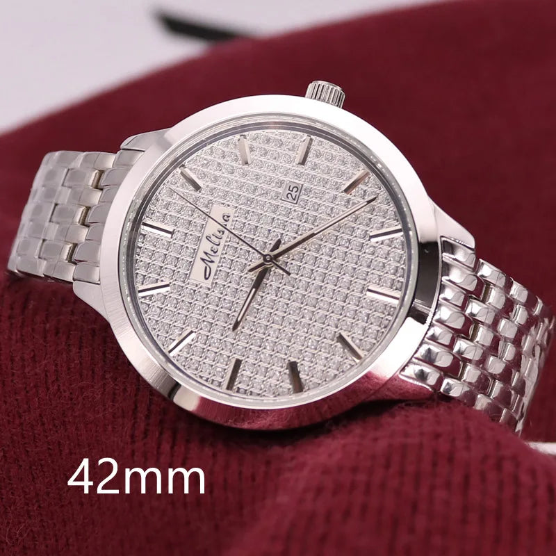 Luxury Melissa Auto Date Men's Watch Women's Watch Elegant Rhinestone Large Hours Crystal Clock Girl's Birthday Gift Box