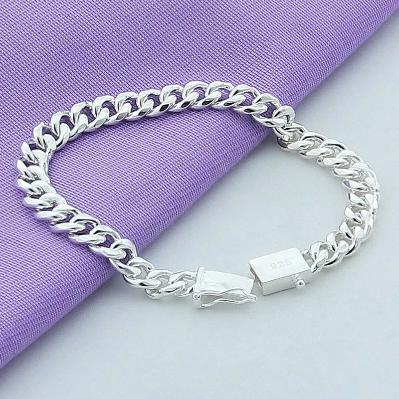 Men 10MM Sideways Bracelet 925 Silver Color Fashion Jewelry For Male Square Buckle Bracelet