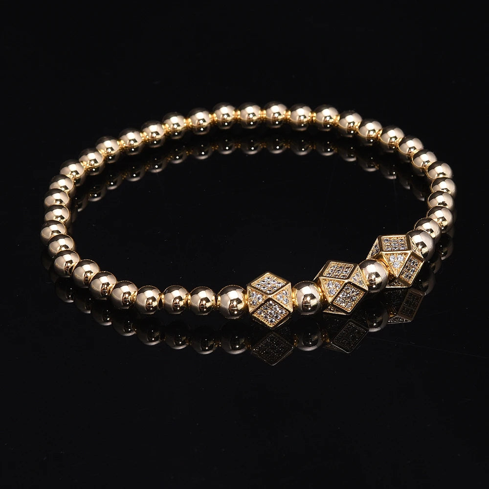 3pcs/Set Luxury  Royal King Crown Dice Charm CZ Ball Elastic Bracelet Mens Fashion Bracelets & Bangles Women Jewelry