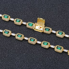 NUOYA Trendy men's Jewelry Silver Plated Green Baguette Diamond Chain Bracelet Micro Pave Emerald Zircon Fashion Bracelet