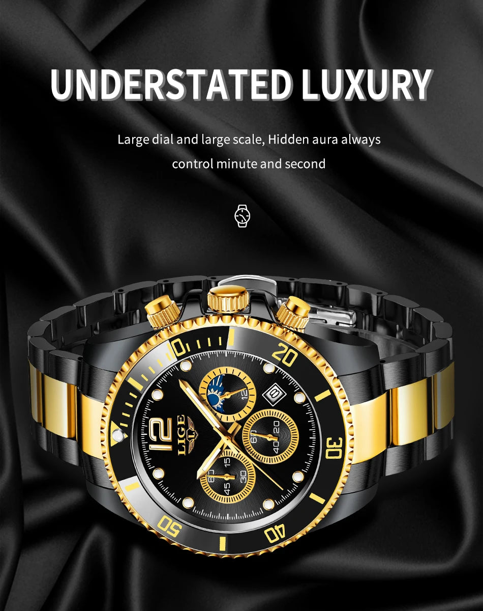 Mens Watches LIGE Top Brand Luxury Watch for Men Waterproof Sports Stainless Chronograph Quartz Wristwatch Relogio Masculino+Box