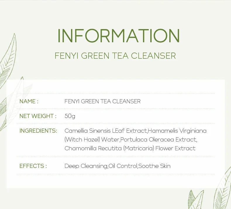 50g Green Tea Facial Cleanser Natural Plants Deep Cleansing Oil-Control Moisturizing Brighten Soften Skin Dense Foam Skin Care
