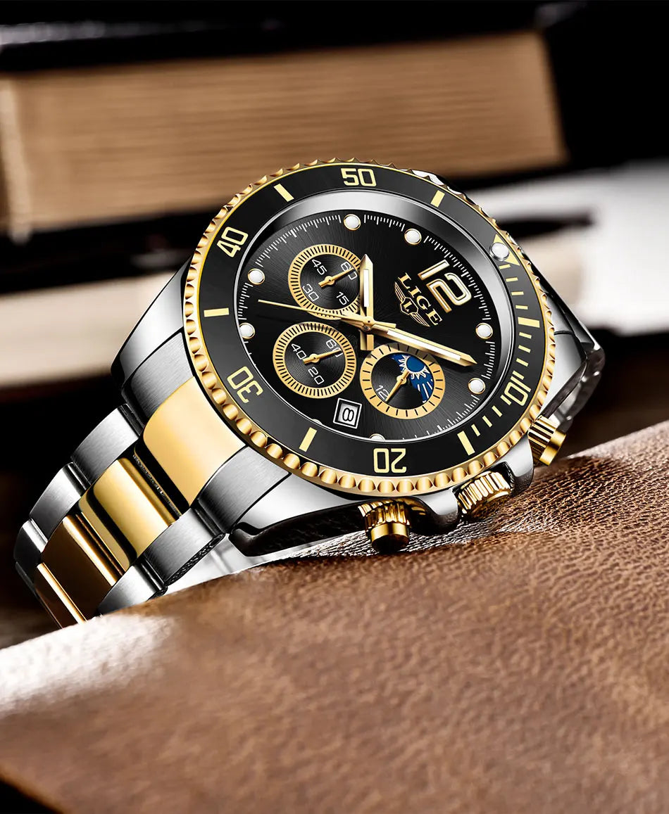 Mens Watches LIGE Top Brand Luxury Watch for Men Waterproof Sports Stainless Chronograph Quartz Wristwatch Relogio Masculino+Box