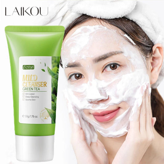 50g Green Tea Facial Cleanser Natural Plants Deep Cleansing Oil-Control Moisturizing Brighten Soften Skin Dense Foam Skin Care