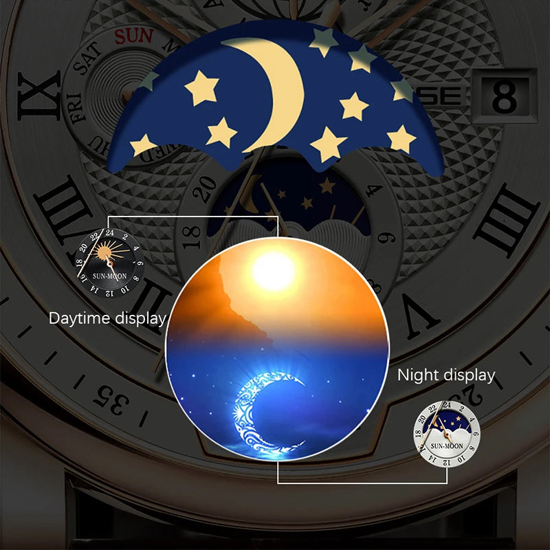 2025 TEVISE Top Brand Luxury Leather Watch For Men Business Waterproof Mens Mechanical Watches Moon Phase Automatic Wristwatch