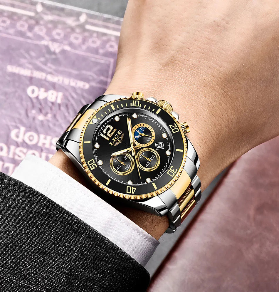 Mens Watches LIGE Top Brand Luxury Watch for Men Waterproof Sports Stainless Chronograph Quartz Wristwatch Relogio Masculino+Box