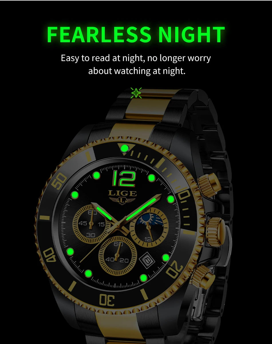 Mens Watches LIGE Top Brand Luxury Watch for Men Waterproof Sports Stainless Chronograph Quartz Wristwatch Relogio Masculino+Box
