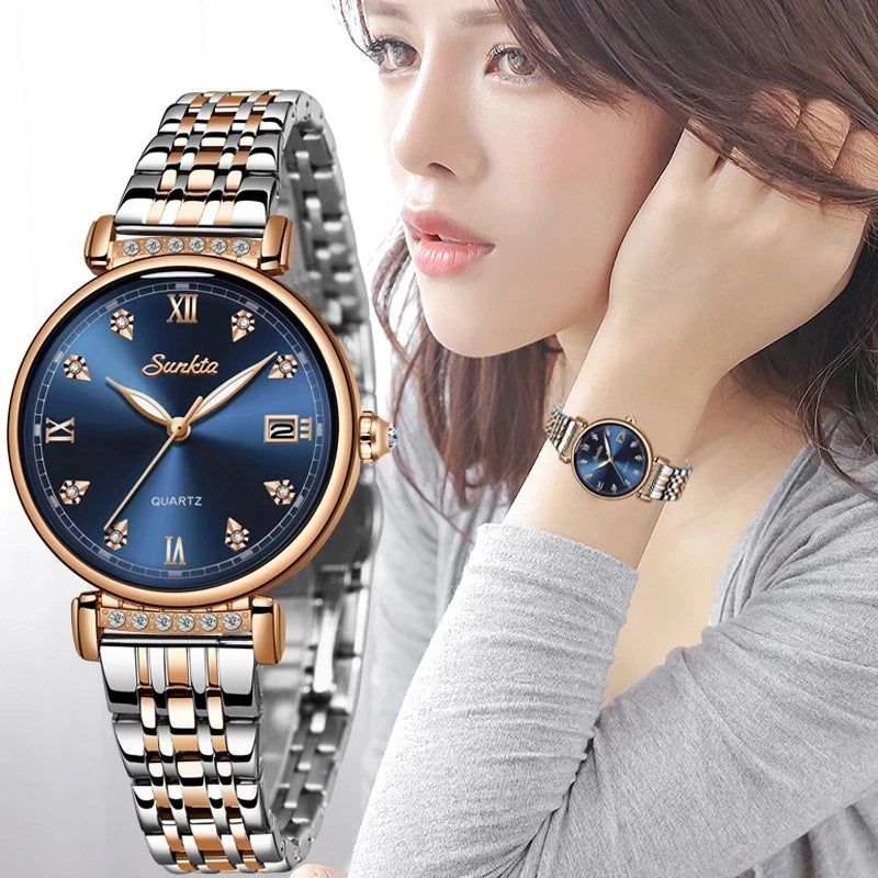 SUNKTA Brand New Women Watch Creative Design Steel Women's Wrist Watches Female Clock Relogio Feminino