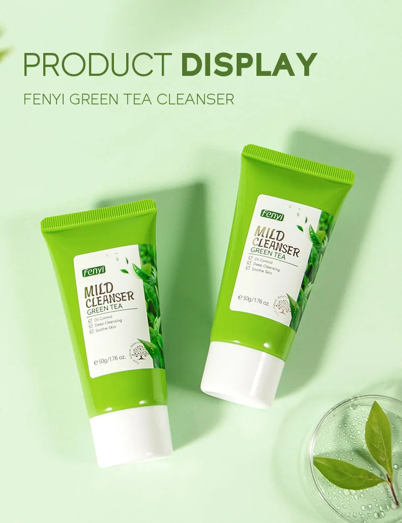 50g Green Tea Facial Cleanser Natural Plants Deep Cleansing Oil-Control Moisturizing Brighten Soften Skin Dense Foam Skin Care