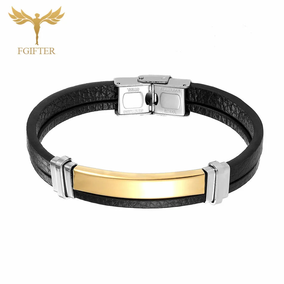 New Trendy Man Leather Bracelets Initial Bangles Male Accessories Jewelry Black Belt Bracelet pulseras hombre armband mannen