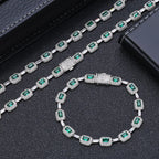 NUOYA Trendy men's Jewelry Silver Plated Green Baguette Diamond Chain Bracelet Micro Pave Emerald Zircon Fashion Bracelet