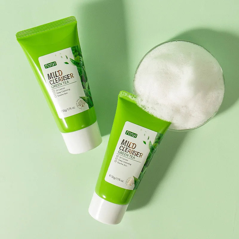 50g Green Tea Facial Cleanser Natural Plants Deep Cleansing Oil-Control Moisturizing Brighten Soften Skin Dense Foam Skin Care