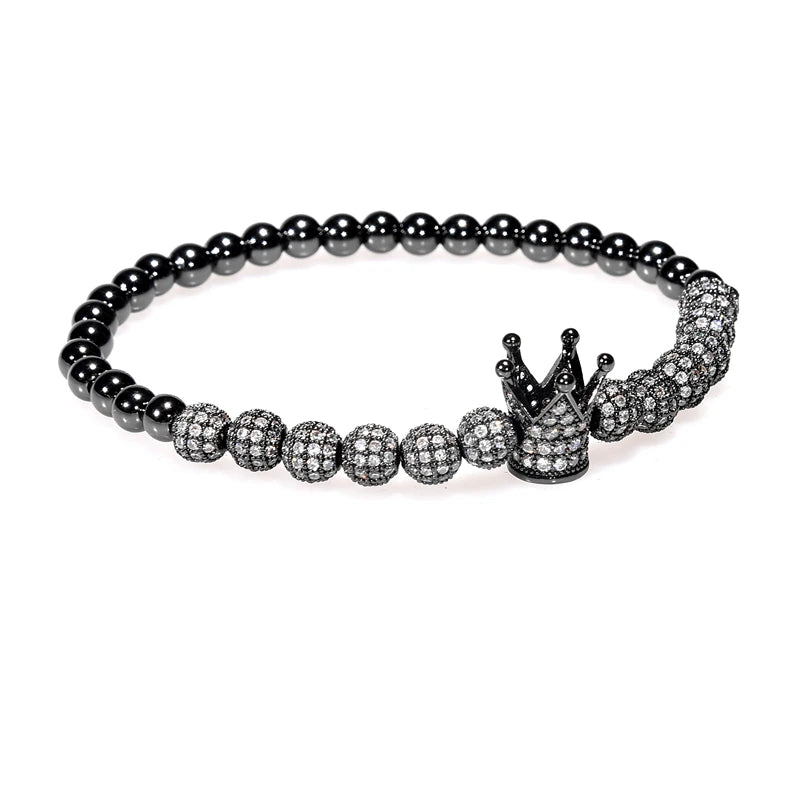 3pcs/Set Luxury  Royal King Crown Dice Charm CZ Ball Elastic Bracelet Mens Fashion Bracelets & Bangles Women Jewelry