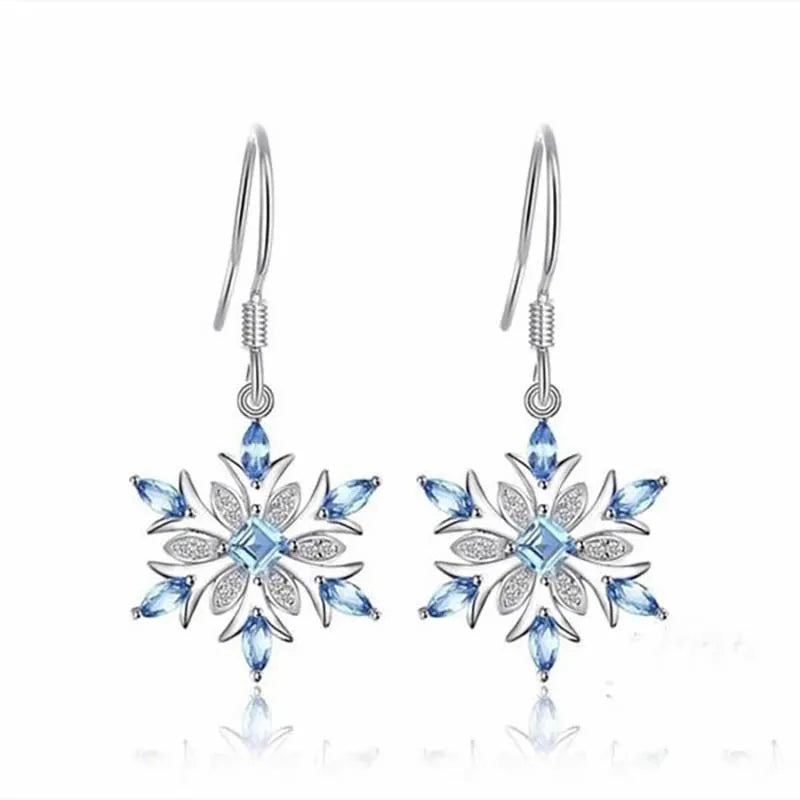 Bague Ringen Earrings for Women Charms Female Fashion Jewelry Artificial Aquamarine Snowflake Ear drops Blue Gemstones Party