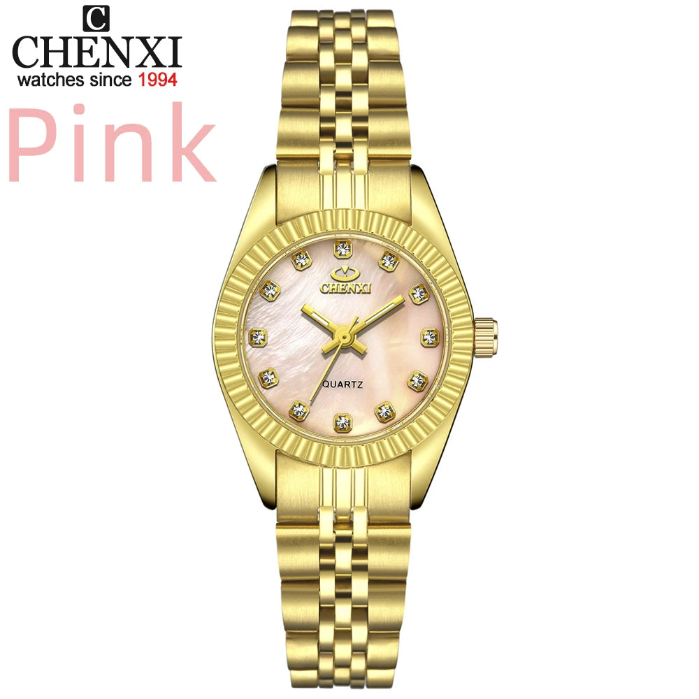 CHENXI Brand Top Luxury  Ladies Golden Watch for Women Clock Female Women's Dress Rhinestone Quartz Waterproof Wristwatches