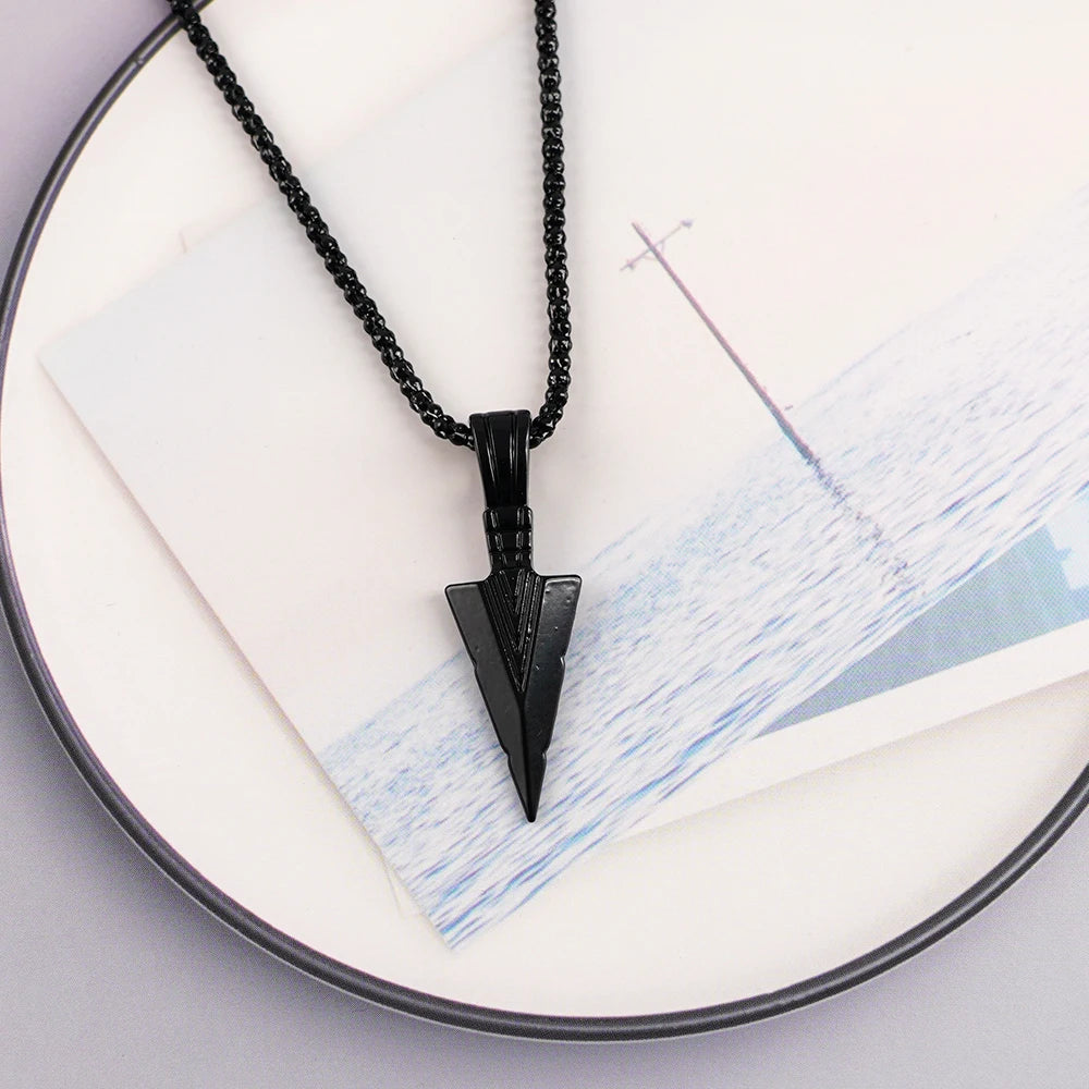 Men's Design Matte Black Long Necklace with Arrow Pendant Jewelry Chain Punk Rock Christmas Halloween Neck Chain For Men Women