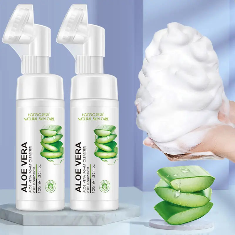 Aloe Vera Facial Cleanser Face Massage Cleaning Foam Cleansing Brush Moisturizing Acne Treatment Oil Control Blackhead Removal