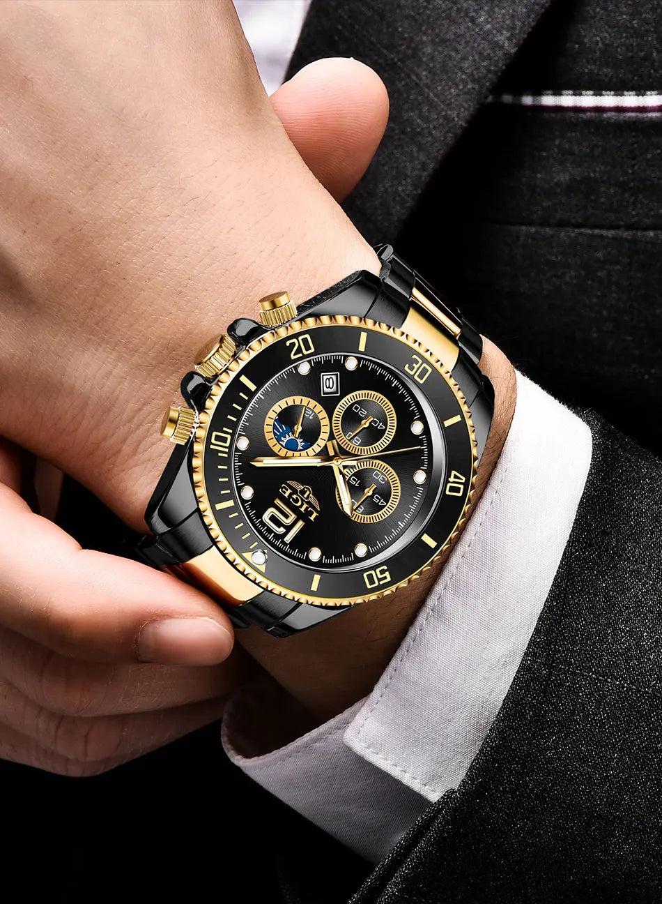 Mens Watches LIGE Top Brand Luxury Watch for Men Waterproof Sports Stainless Chronograph Quartz Wristwatch Relogio Masculino+Box
