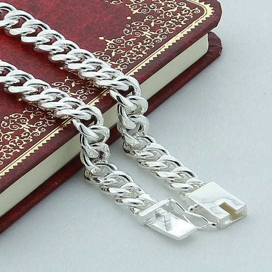 Men 10MM Sideways Bracelet 925 Silver Color Fashion Jewelry For Male Square Buckle Bracelet