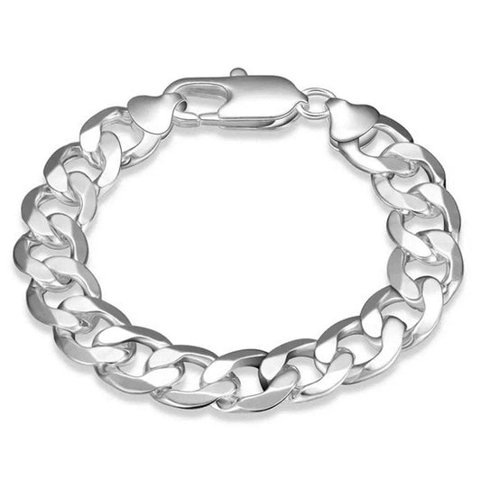 Men's Bracelets 12mm Curb Cuban Chain 925 Sterling Silver Luxury Fashion Jewelry Male Gift Christmas GaaBou Jewellery