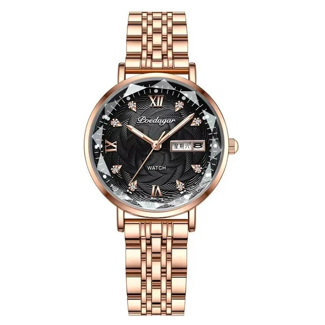 POEDAGAR 3011 Luxury Stainless Steel Wristwatch Bracelet Watch Women Fashion Simple Rose Gold Waterproof Luminous Ladies Watches