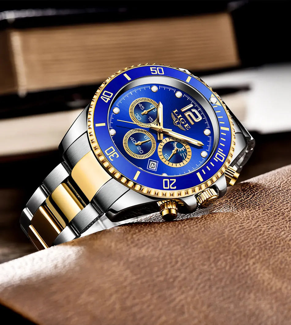 Mens Watches LIGE Top Brand Luxury Watch for Men Waterproof Sports Stainless Chronograph Quartz Wristwatch Relogio Masculino+Box