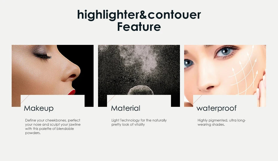 FOCALLURE Highlighter Contour Palette Matte Shimmer Face Shading Powder Natural Bronzer Illuminator Makeup Palette Cosmetics