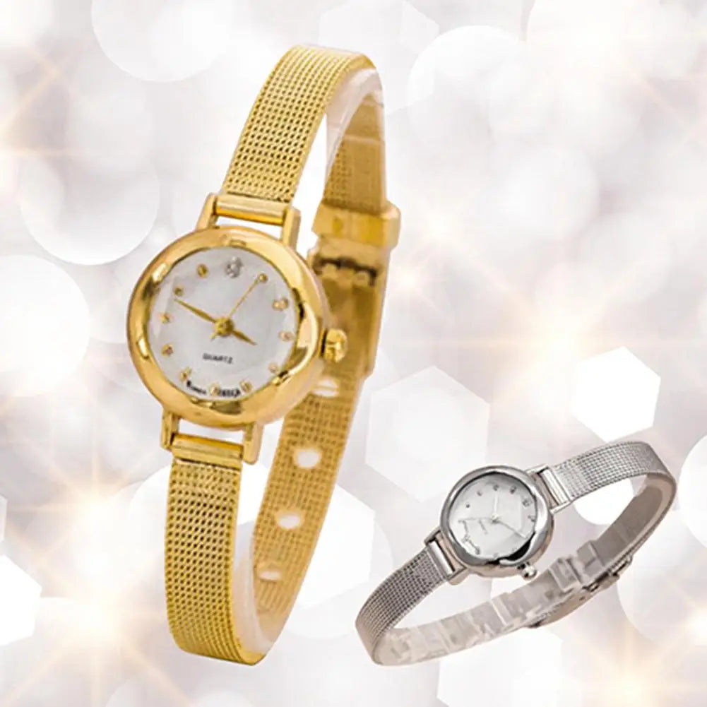 Luxury Golden Bracelet Watch Women Fashion Mesh Fine Alloy Band Rhinestone Dial Quartz Wrist Watch Casual Women Watches Clock