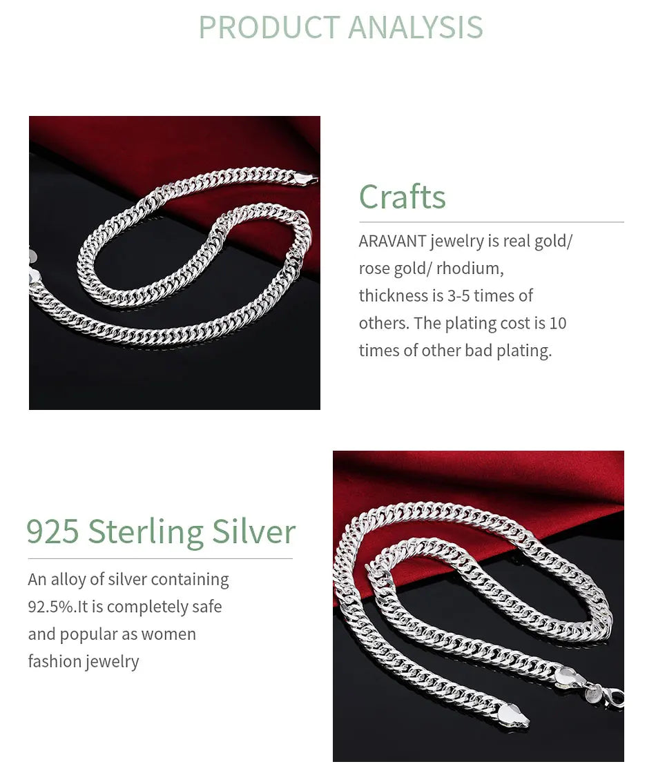 Aravant 925 Silver 10MM Necklaces Chain For Men Women Fashion Jewelry