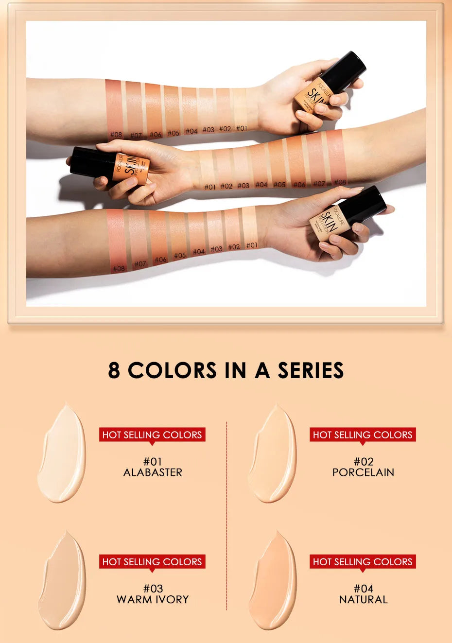 Wholesale FOCALLURE Face Makeup Foundation Makeup Base Liquid Foundation Concealer Whitening Moisturizer Oil-control Cosmetics