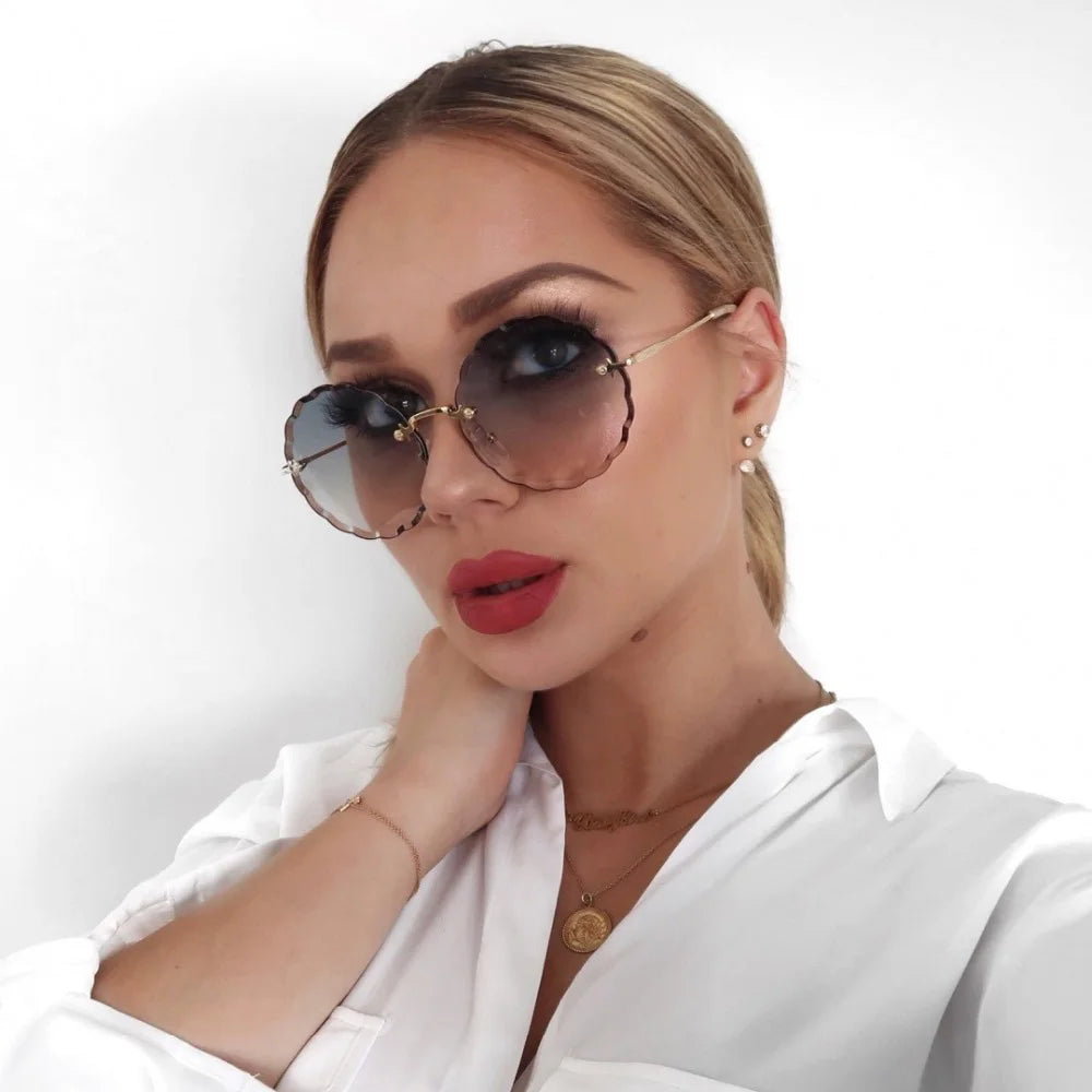 Luxury Round Sunglasses Women 2020 Vintage Brand Designer Rimless Shades Sun Glasses For Female Fashion Rosie Eyewear