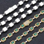 NUOYA Trendy men's Jewelry Silver Plated Green Baguette Diamond Chain Bracelet Micro Pave Emerald Zircon Fashion Bracelet