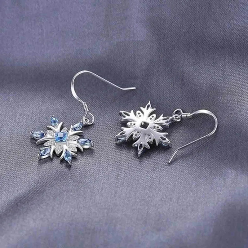 Bague Ringen Earrings for Women Charms Female Fashion Jewelry Artificial Aquamarine Snowflake Ear drops Blue Gemstones Party