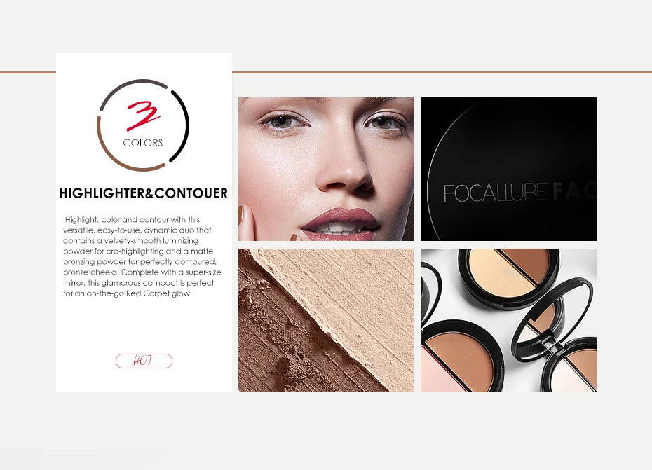 FOCALLURE Highlighter Contour Palette Matte Shimmer Face Shading Powder Natural Bronzer Illuminator Makeup Palette Cosmetics