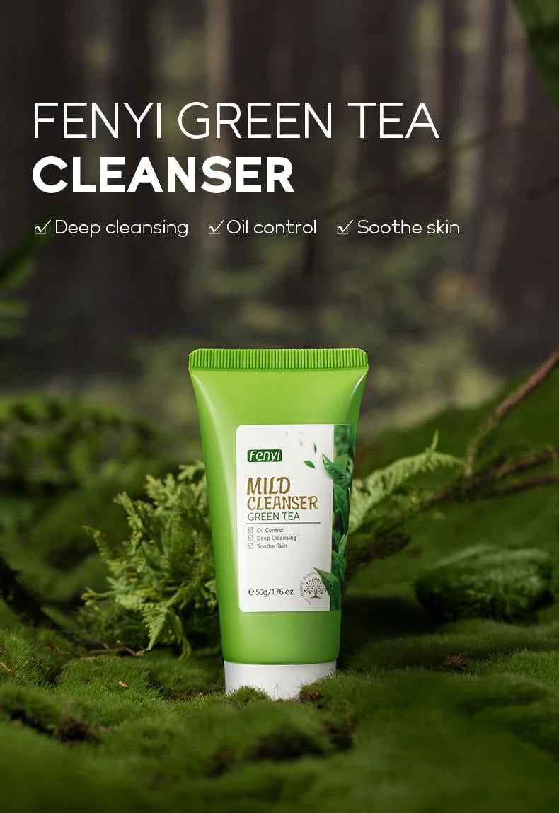 50g Green Tea Facial Cleanser Natural Plants Deep Cleansing Oil-Control Moisturizing Brighten Soften Skin Dense Foam Skin Care