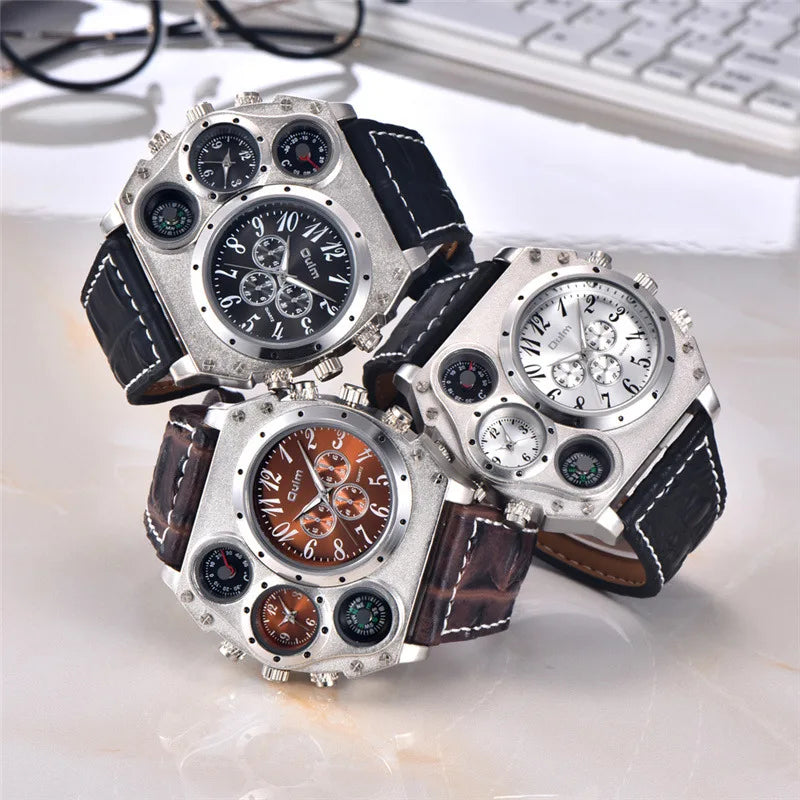 Luxury Sports Watches for Men Top Brand Casual Military Big Dial Cool Man Unique Wristwatch Male Decorative Compass Quartz Clock