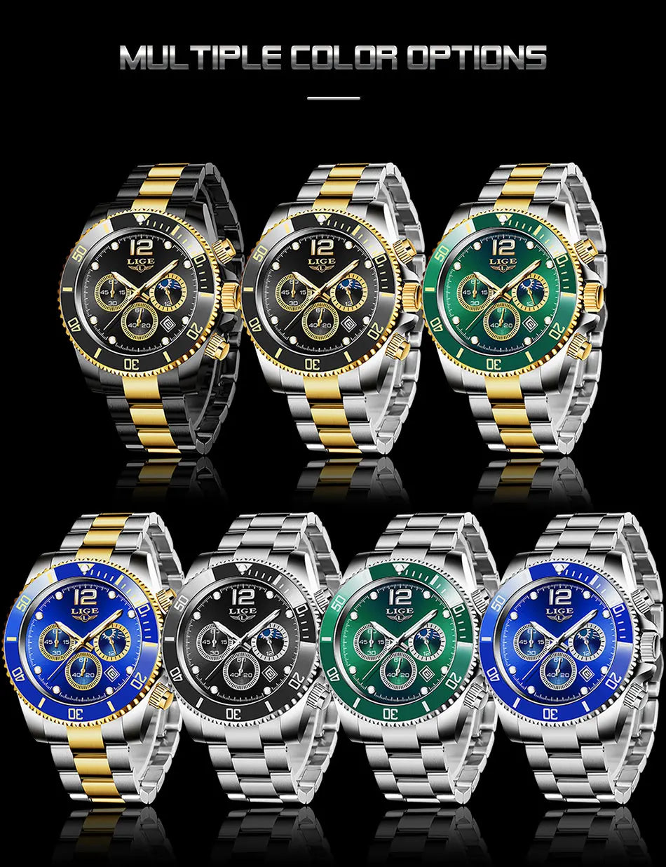 Mens Watches LIGE Top Brand Luxury Watch for Men Waterproof Sports Stainless Chronograph Quartz Wristwatch Relogio Masculino+Box