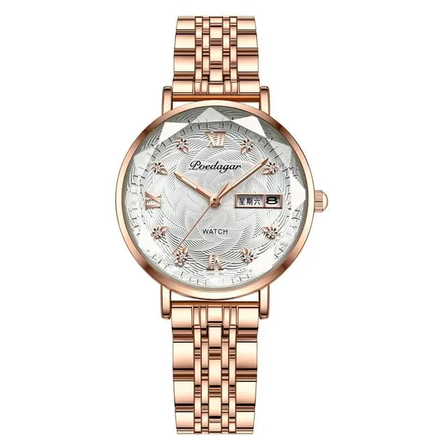 POEDAGAR 3011 Luxury Stainless Steel Wristwatch Bracelet Watch Women Fashion Simple Rose Gold Waterproof Luminous Ladies Watches