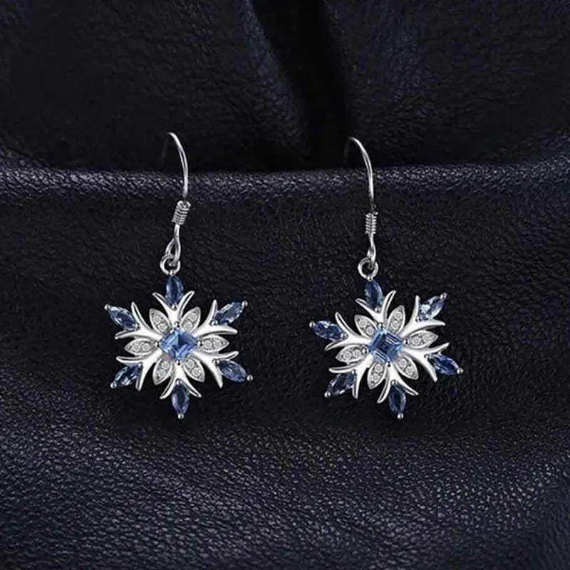 Bague Ringen Earrings for Women Charms Female Fashion Jewelry Artificial Aquamarine Snowflake Ear drops Blue Gemstones Party