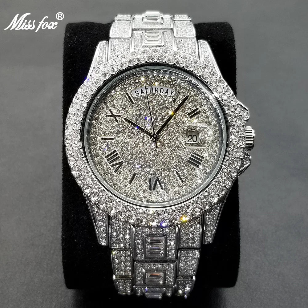 Full Iced Out Watch For Men Luxury Gold Hip Hop Diamond Quartz Mens Watches Waterproof Day Date Clock Best Selling Product 2023