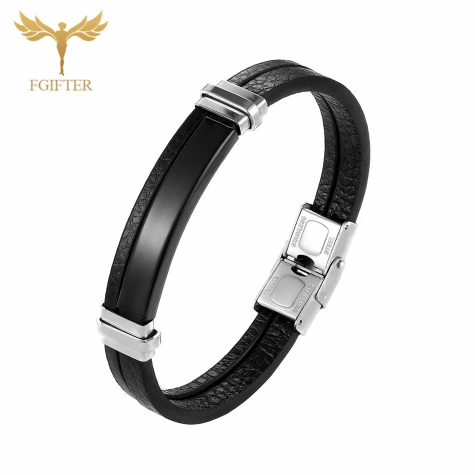 New Trendy Man Leather Bracelets Initial Bangles Male Accessories Jewelry Black Belt Bracelet pulseras hombre armband mannen