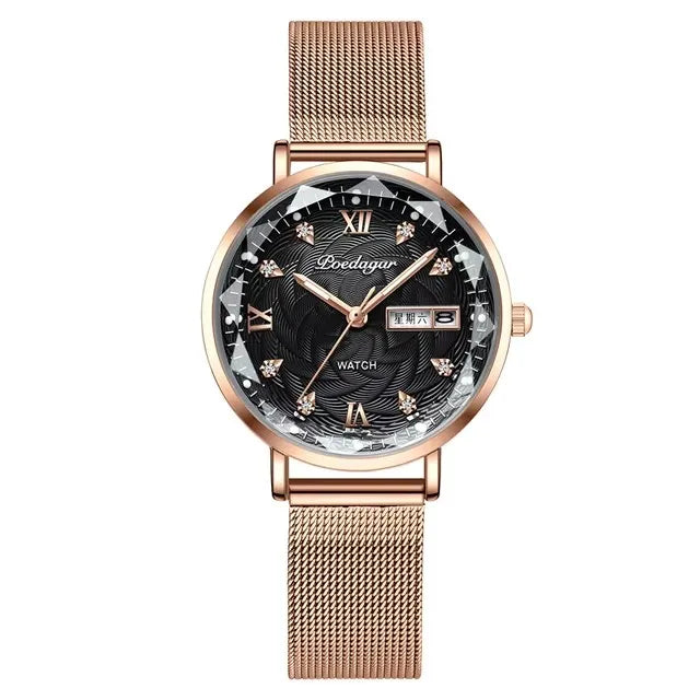 POEDAGAR 3011 Luxury Stainless Steel Wristwatch Bracelet Watch Women Fashion Simple Rose Gold Waterproof Luminous Ladies Watches