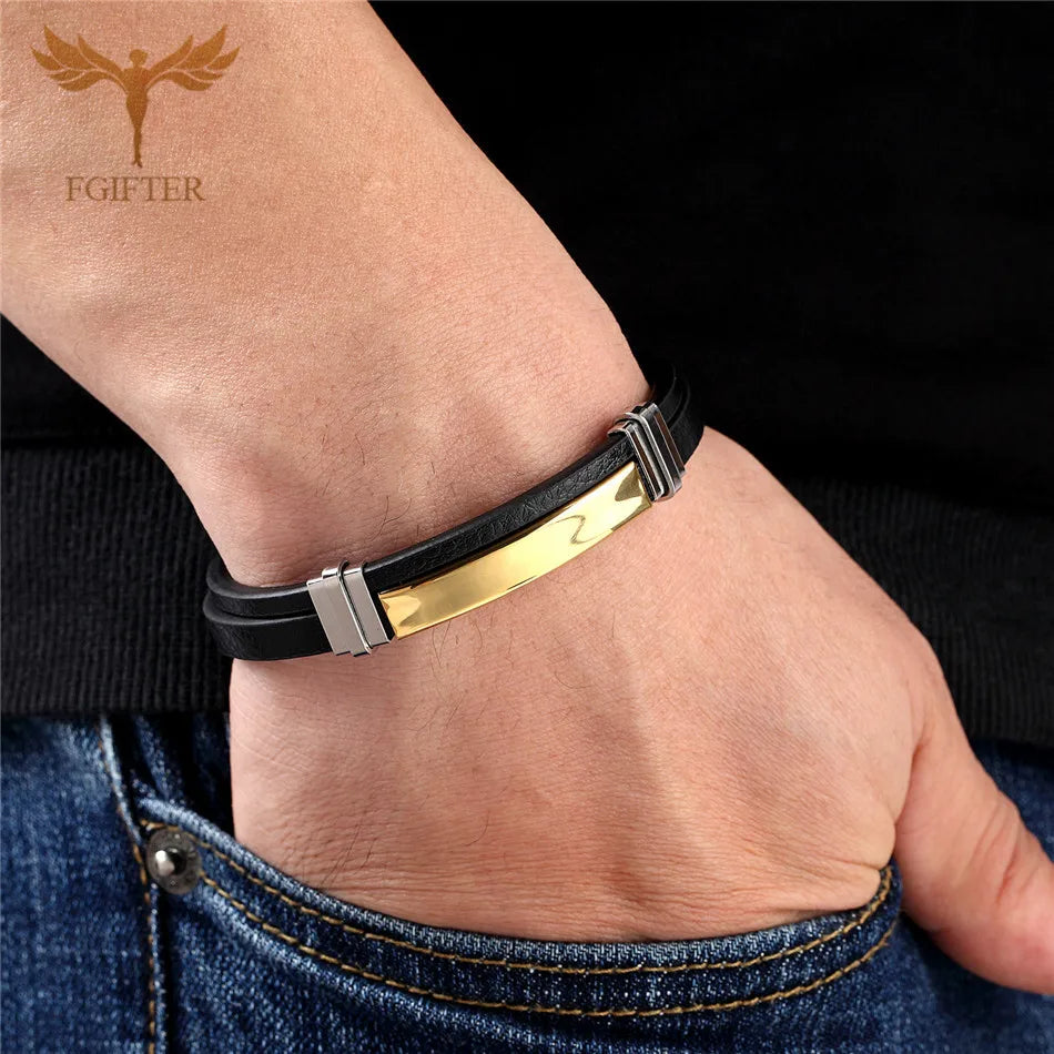 New Trendy Man Leather Bracelets Initial Bangles Male Accessories Jewelry Black Belt Bracelet pulseras hombre armband mannen
