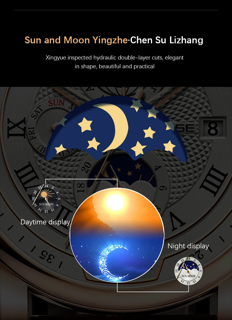 2025 TEVISE Top Brand Luxury Leather Watch For Men Business Waterproof Mens Mechanical Watches Moon Phase Automatic Wristwatch