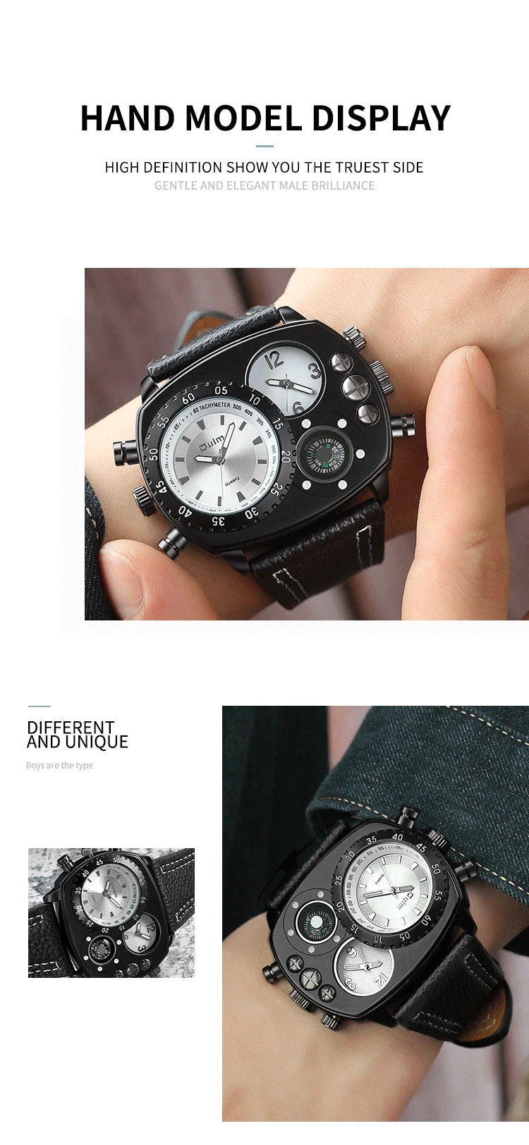 Luxury Sports Watches for Men Top Brand Casual Military Big Dial Cool Man Unique Wristwatch Male Decorative Compass Quartz Clock