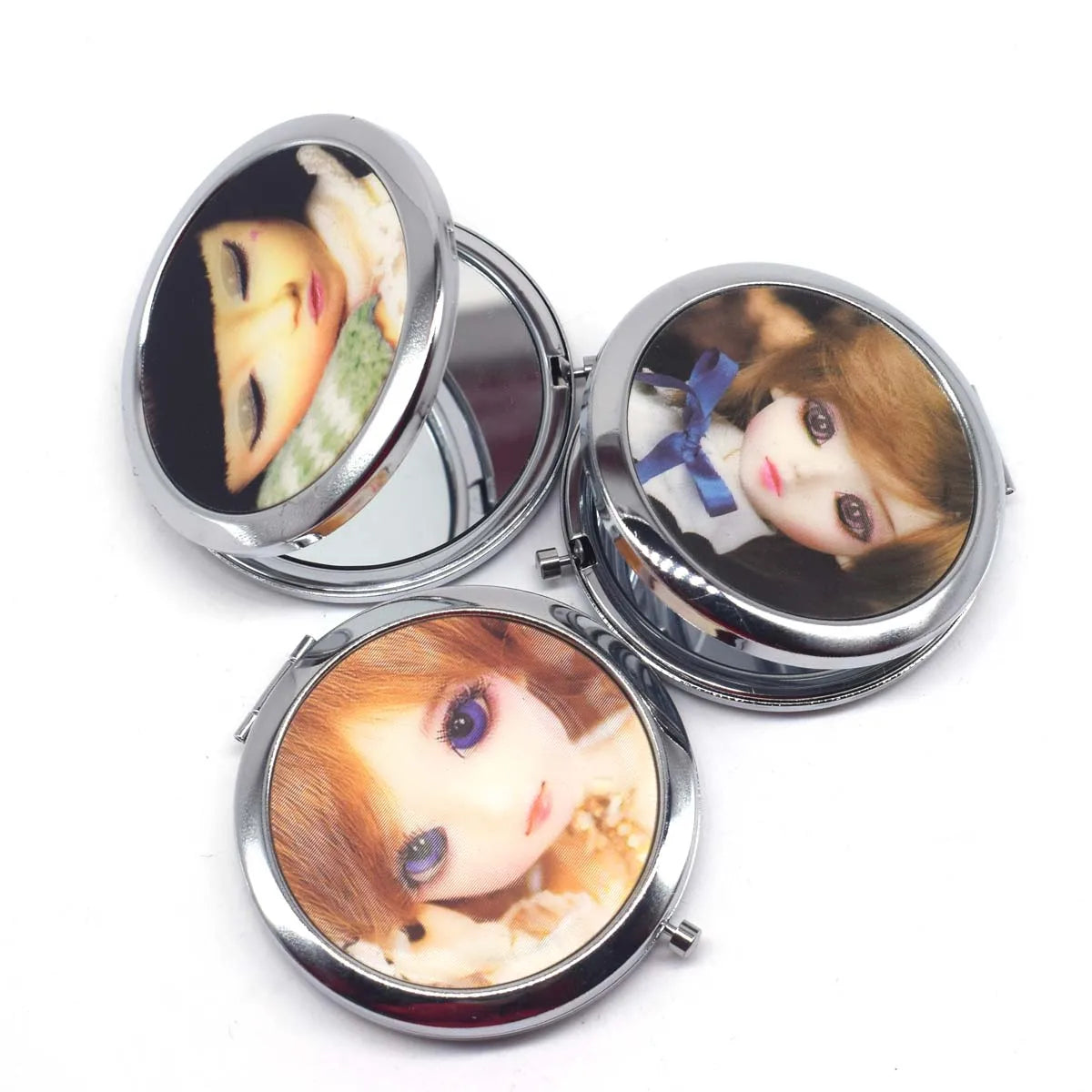 Cute Doll Mini Pocket Makeup Mirror Cosmetic Compact Portable Mirrors Dual Sides Stainless Steel Cosmetic Makeup Mirrors