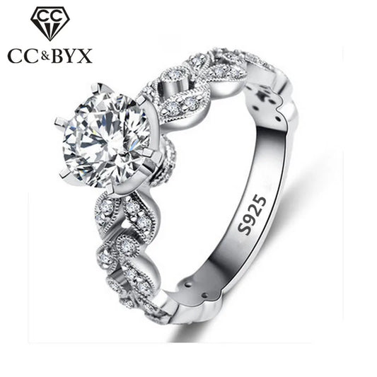 Wedding Engagement Rings For Women 1.5 Carat Zirconia White Gold Color Fashion Jewelry Female Ring Bijoux Bague Wholesale CC097