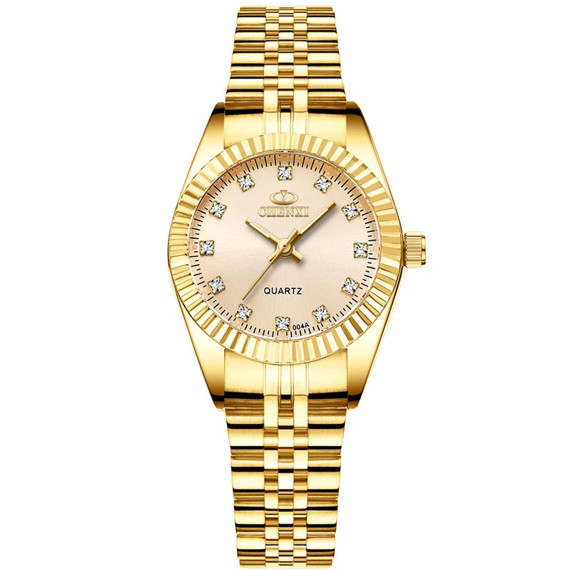 CHENXI Brand Top Luxury  Ladies Golden Watch for Women Clock Female Women's Dress Rhinestone Quartz Waterproof Wristwatches
