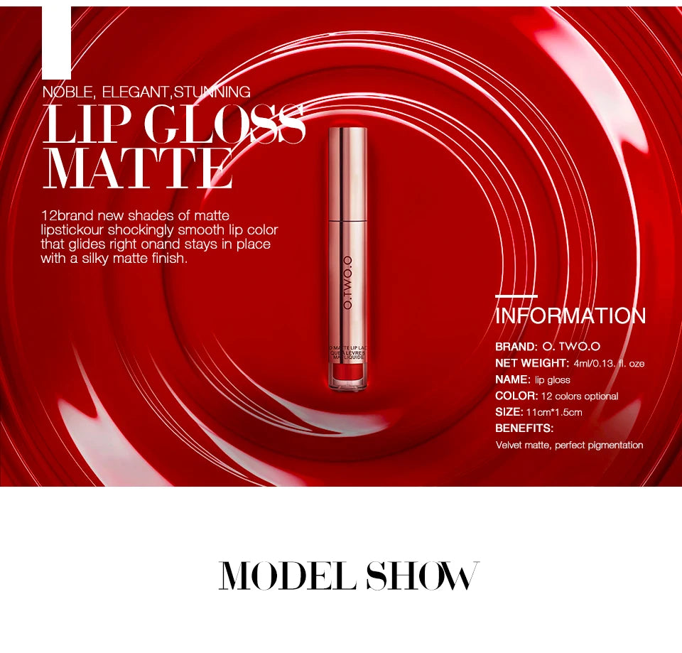 O.TWO.O 12 colors High Quality Velvet Matte lipstick Long Lasting Lips Makeup Waterproof Easy to Wear Matte Liquid Lip Gloss