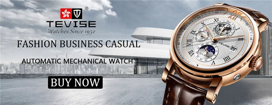 2025 TEVISE Top Brand Luxury Leather Watch For Men Business Waterproof Mens Mechanical Watches Moon Phase Automatic Wristwatch